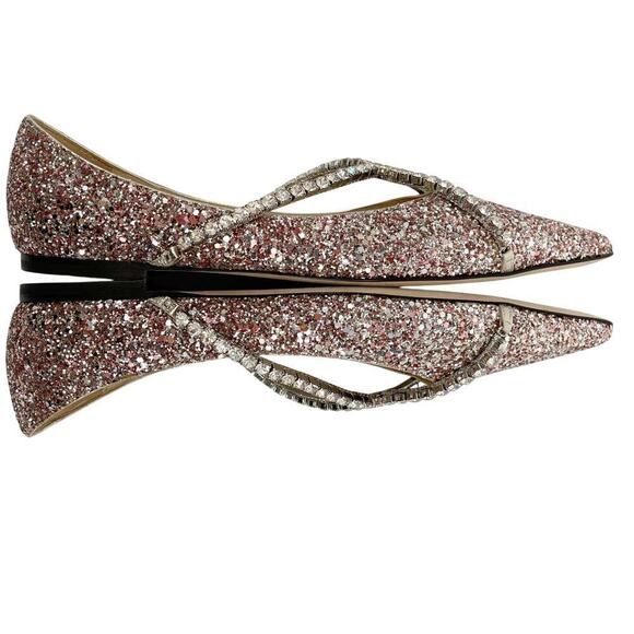 Jimmy Choo Rose Gold Genevi Coarse Glitter Crystal Pointed Toe Flat size IT 39.5 - Picture 4 of 13